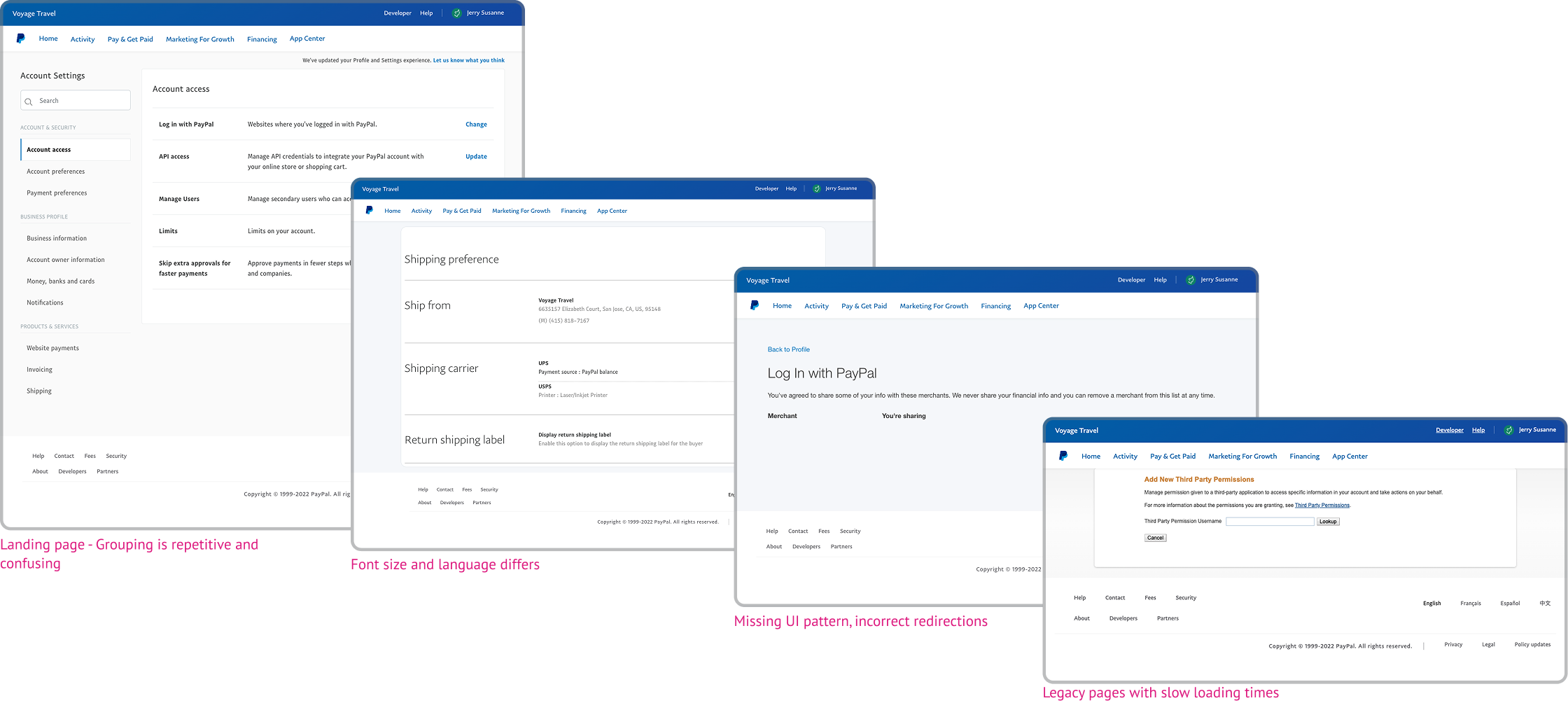 Settings inconsistencies across PayPal products